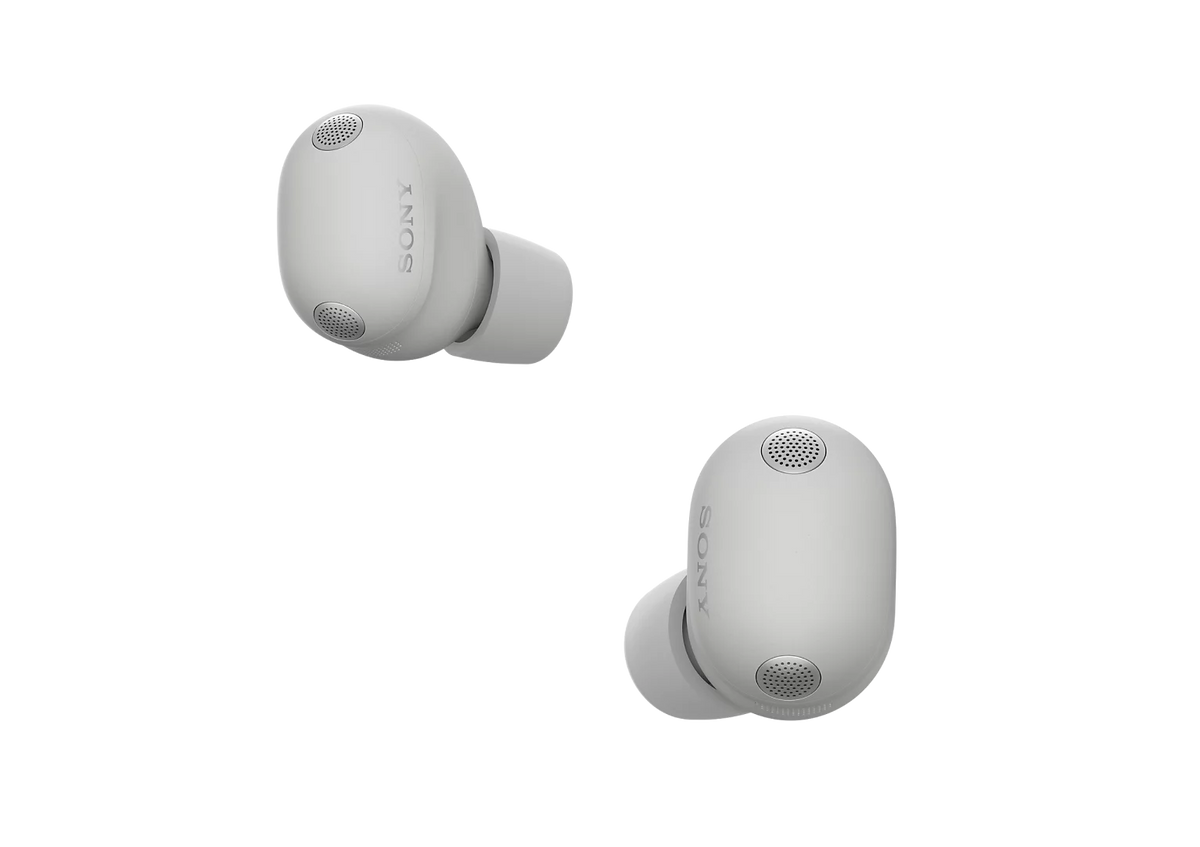 White wireless earbuds on a white background