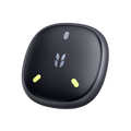 Black oval device with a logo on a white background