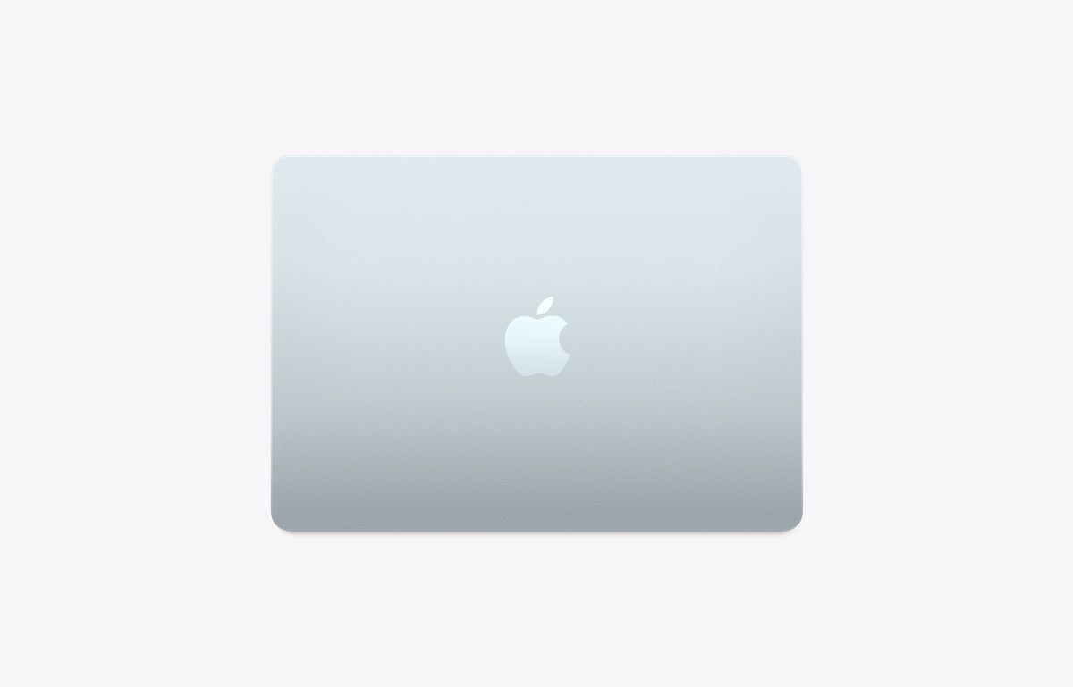 Skyblue Apple MacBook on a light gray background