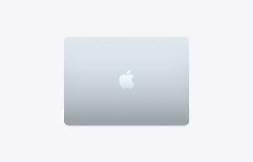 Skyblue Apple MacBook on a light gray background